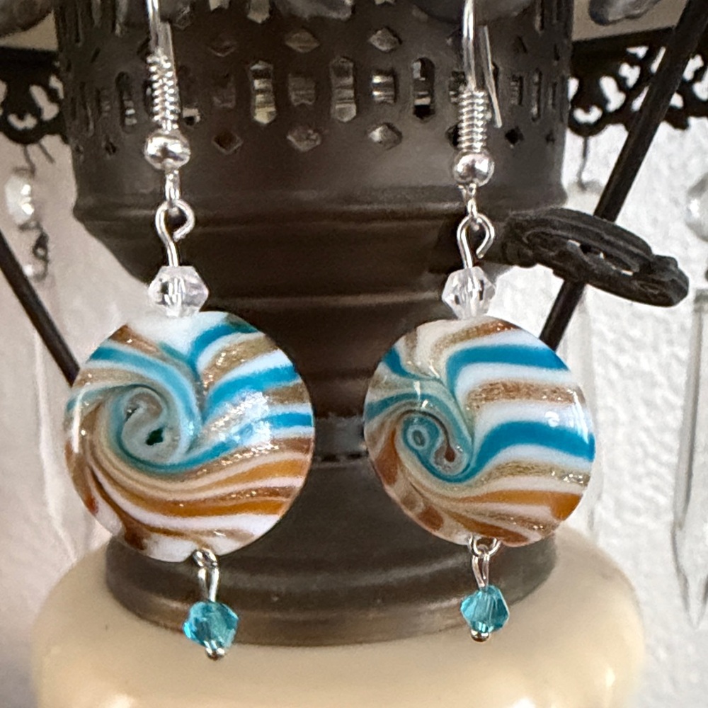 Elegant Swirl Earrings with Blue and Brown Accents